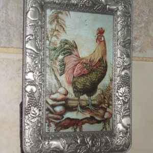 Rooster 4"x6" print in unique pewter frame